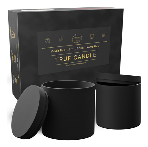 True Candle - 12 Latas De Velas Negras Mate De Alta Calidad