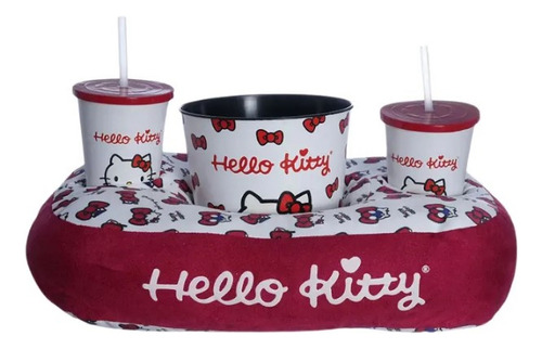 Kit Almofada Pipoca Fibra Suede Hello Kitty Cor Vermelho Desenho Do Tecido Liso