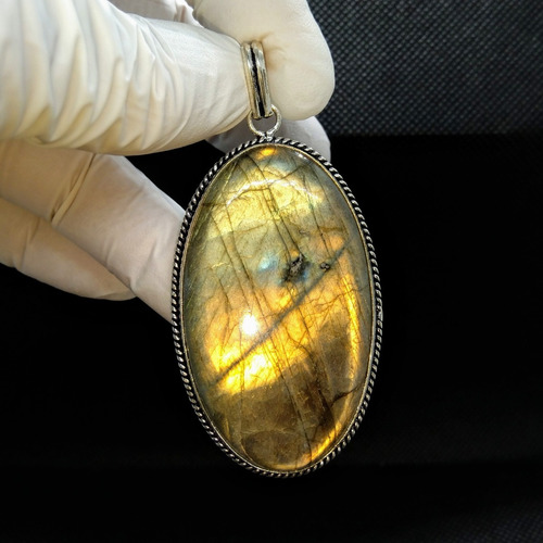 Colgante Labradorita Dorada- Plata 925 Chapado + Envío #1126