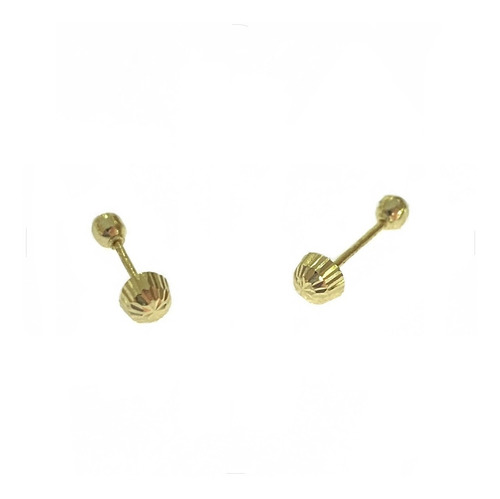 Arete Broquel Hongo Diamantado 4mm Oro 14k Kt / Niña Mujer