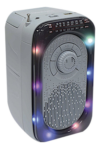 Bocina Bafle Reproductor Luz Led Rgb Radio Fm Am Sw Usb 2pz Color Negro