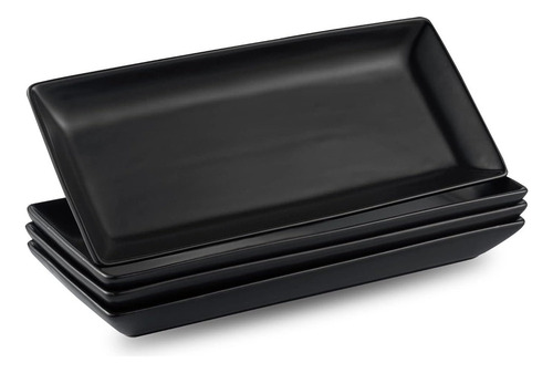 ¡ Juego De Platos Gomakren Porcelana, Rectangular, Negro,