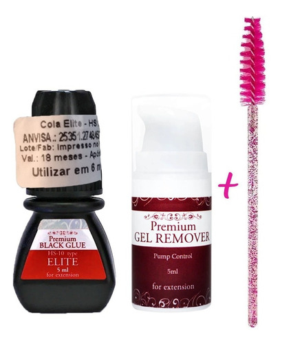 Imagem 4 de 7 de Cola Cilios Elite Premium Black Hs10 5ml + Removedor Gel