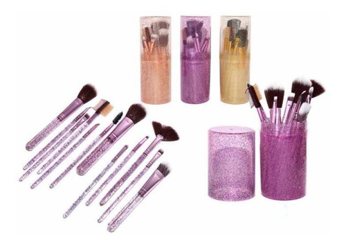 Set De 12 Brochas Y Pinceles Glitter Con Estuche