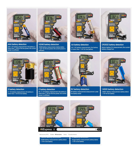 Probador De Carga De Pilas Baterías Botón Aa Aaa C D 9v