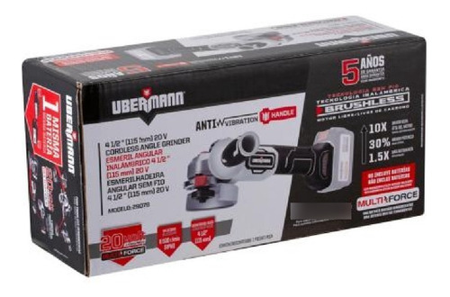 Esmeril Angular Inalámbrico 4 1/2 20v Sin Batería Ubermann