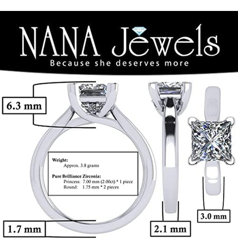 Nana Plata 7,00 Mm (2,00 Quilates) Corte Princesa Zirconia 5