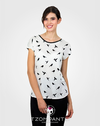 Blusa Básica Estampado Aves