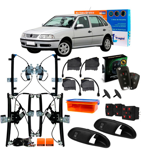 Kit Vidro Eletrico Gol G3 4p Tragial + Trava E Alarme Pst