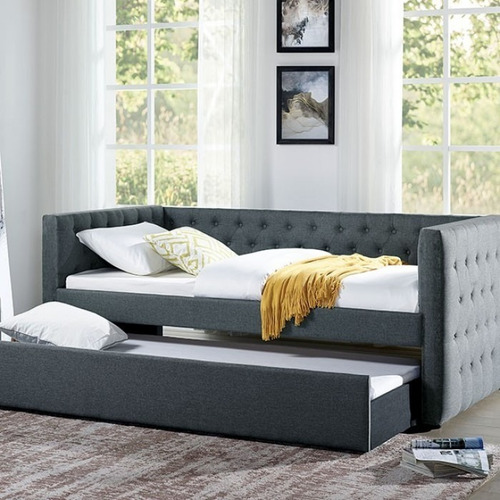 Imagen 2 de 4 de Daybed Tricia Gris Capitoneado, Cama Canguro Contemporánea
