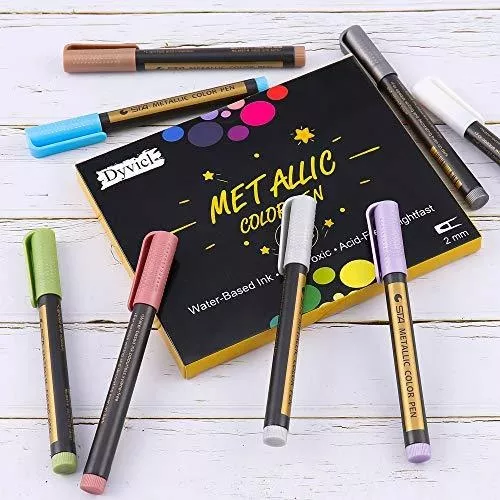 Dyvicl Metallic Marker Pens - Set of 9 Medium Point Metallic Markers for Rock Painting, Black Paper, Card Making, Scrapbooking Crafts, DIY Photo