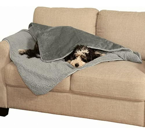 Furhaven Pet Throw Blanket | Snuggly & Warm Faux Lambswool & Color Sherpa & Terry Gris Plata