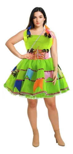 Vestido Plus Size Caipira Acinturado Espartilho Luxo Neon