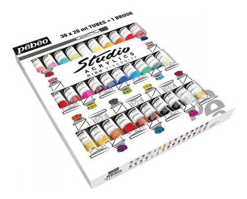 Acrílico Pebeo Studio Set 30 Colores 20ml + Pincel