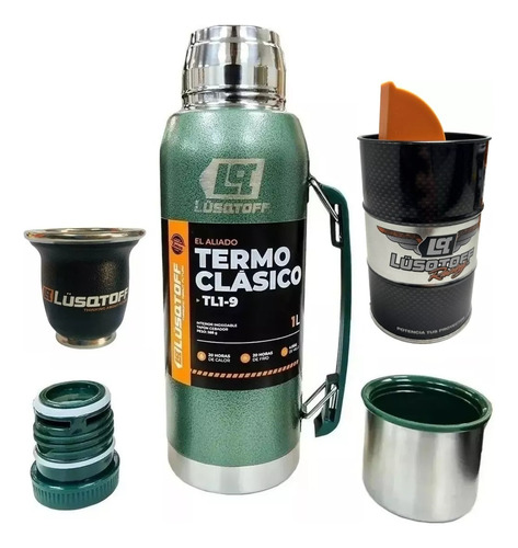 Kit Matero Termo Acero Inox 1 Lt + Yerbera + Mate Lusqtoff