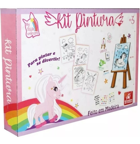 Kit P/ Colorir Pintura Infantil Mini Cavalete Unicornio 