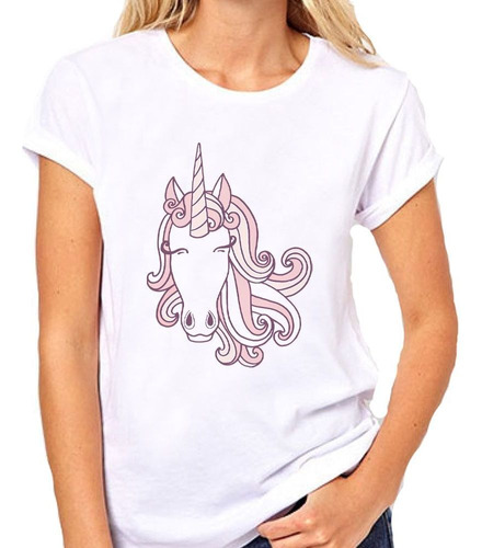 Remera De Mujer Unicornio Cara De Frente Ojos Cerrados