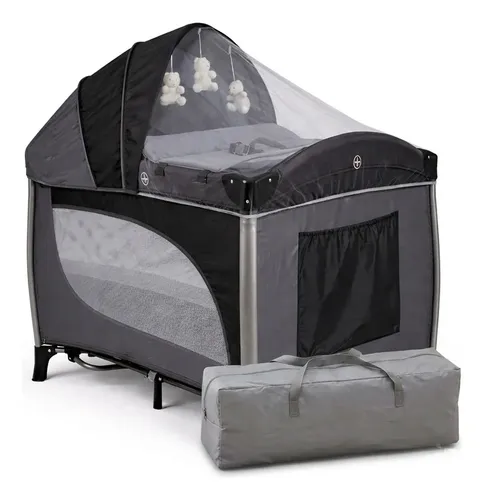 Berço Portátil Balanço Com Mosquiteiro Mobile Som E Vibração Preto Liso