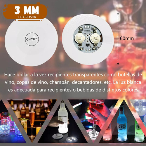 20 Luces Led Pegatinas Para Botellas, Luces Taza Tapete Led