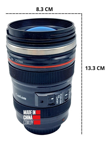 Imagen 5 de 10 de Taza Vaso De Café Te Acero Inoxidable Lente De Cámara Negro
