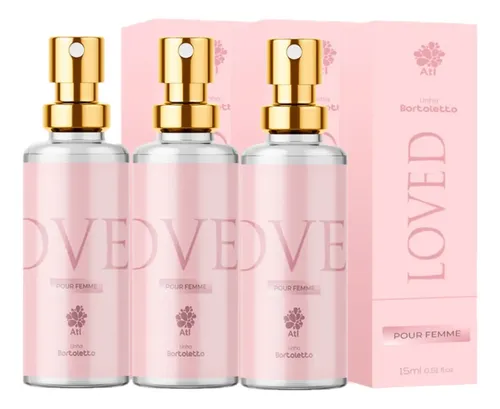 Kit 3x Perfume Feminino Loved 15ml Bortoletto | Parcelamento sem juros