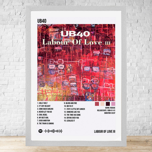 Cuadro Ub40 Labour Of Love Iii 30x40 Con Vidrio Y Marco C963 Blanco Moderno
