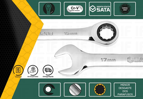Kit Jogo De Chave Combinada Catracada 8 A 19 Mm 8 Peças Sata