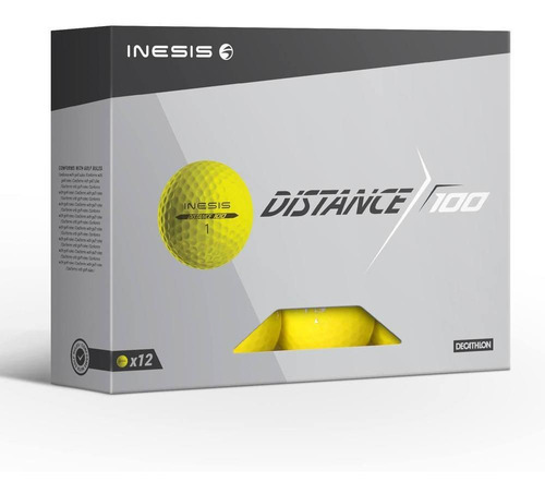 Pelotas de golf Distance 100 Inesis (caja de 12 bolas), color amarillo