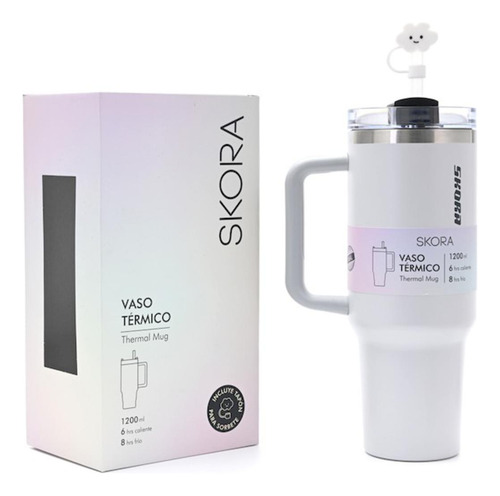 Vaso Termico Skora Gris Con Bombilla Y Tapon Nube 1200ml