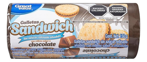 5 Pza Galletas Great Value Sándwich Con Relleno Sabor A Choc