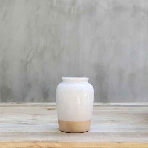 Florero Blanco Liso Alto Color Beige