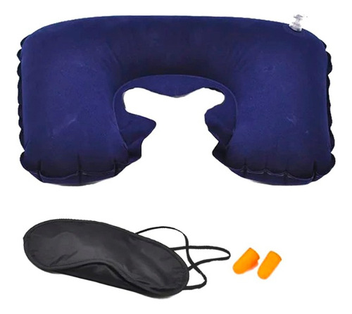 Set De Viaje Almohada Inflable + Cubre Ojos + Tapones Oidos