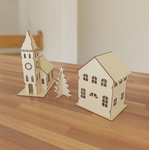 Villa Navideña Casitas Armables De Madera De Mdf Art14601
