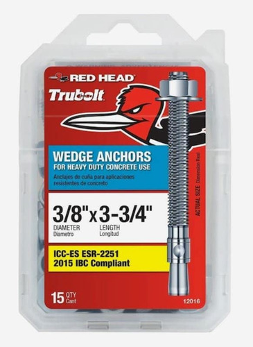 Red Head 3/8 In. X 3-3/4 In. Wedge Anchor 15ct