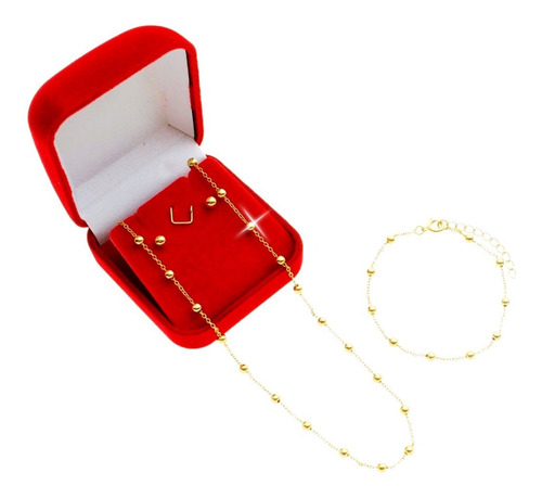 Kit Colar Brinco Pulseira Ouro18k Feminino Luxo C/garantia