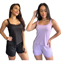 Comprar Kit 2 Pijamas Feminino Curto Canelado Baby Doll Roupa Dormir