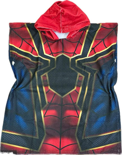 Toalla De Baño Spiderman Infantil Con Gorro Tipo Capa Bata