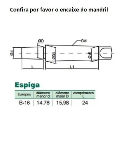 Mandril 5/8 3-16mm Cônico B16 Com Chave Goldy + Haste 2b16