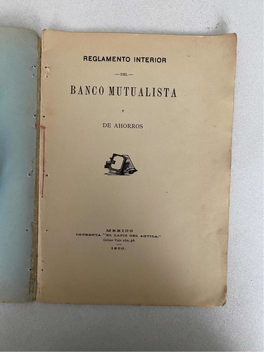 Reglamento Interior Del Banco Mutualista Y De Ahorros 1900 (Reacondicionado)