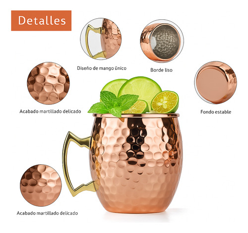 X2 Vasos Mugs Cobre Moscow Mule Coctel 500ml Tragos Mojitos