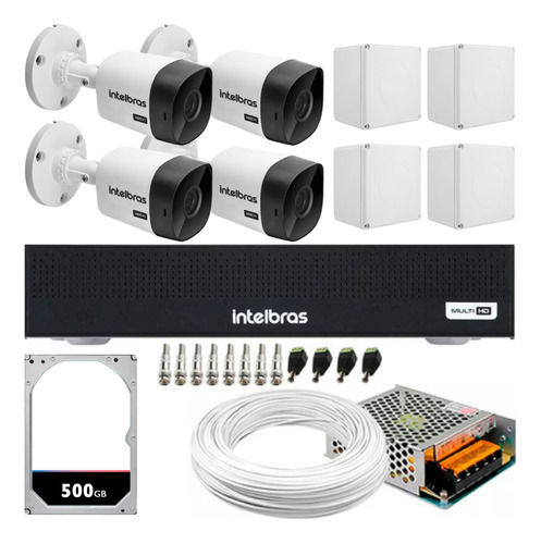 Kit 4 Câmeras Segurança Intelbras 1120b Dvr Mhdx 4ch Hd 500g
