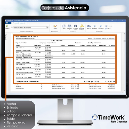 Timework Reloj Checador Biométrico, Usb Y Red, App Opcional Negro
