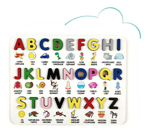 Brinquedo Educativo De Encaixe - Alfabeto Bilingue Ilustrado