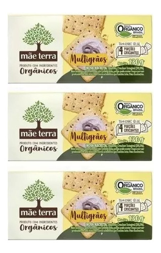 Kit C/3 Biscoito Integral Cracker Multigrãos 130g Mãe Terra