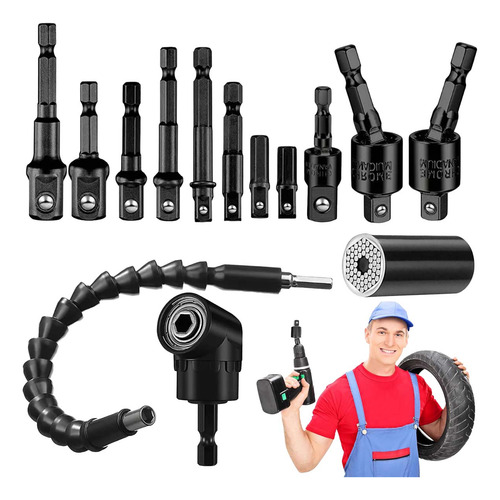 Kit 14 Adaptador Angular Extensor Flexível Soquete Universal