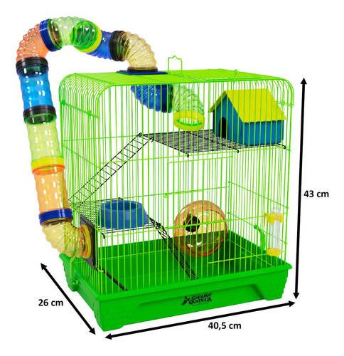 Gaiola Hamster 3 Andares Colorida Com Casa Tubos Verde