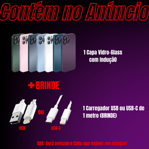 Case De Vidro Magnética Para iPhone 16 16 Pro / Max + Usb-c