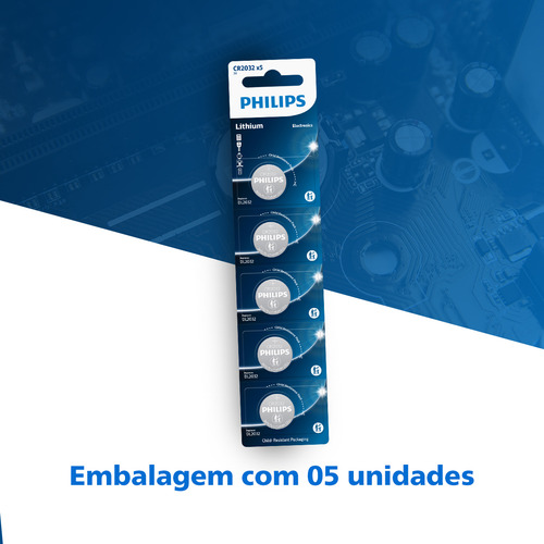 5 Baterias Moeda Cr2032 Pilhas 3v Philips Serve P/ Placa Mãe