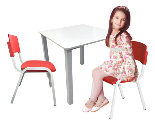 Jogo Mesa Infantil EcomHome 2 Cadeiras Vermelhas Plástico Ergonômico