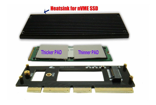 Sintech Nvme Pcie, M.2 (ngff) M Key Ssd A Pci-e X4 X16 Tarjeta Adaptadora Con Disipador Termico, Compatible Para Samsung